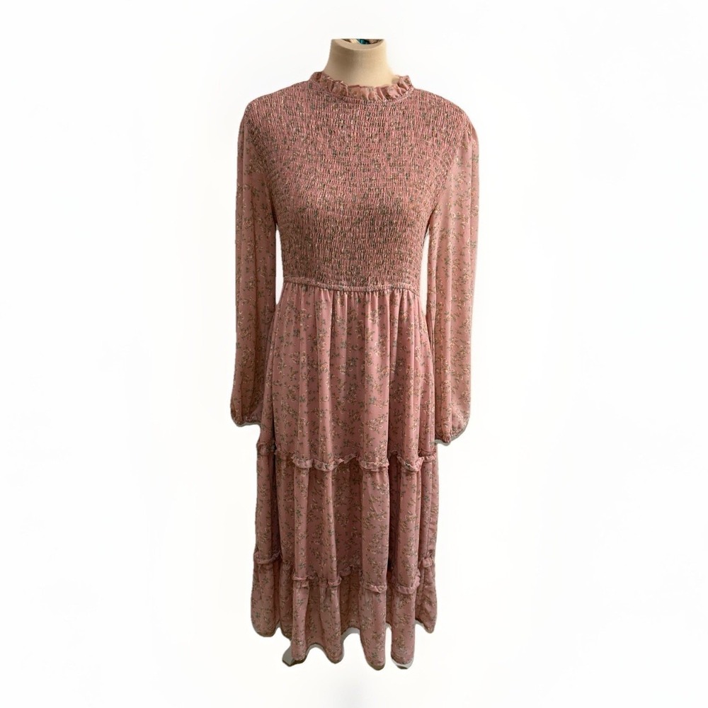 Petal + Pup Floral Maxi Dress Sz L Pink Feminine Prairie Boho Cottagecore Fairy